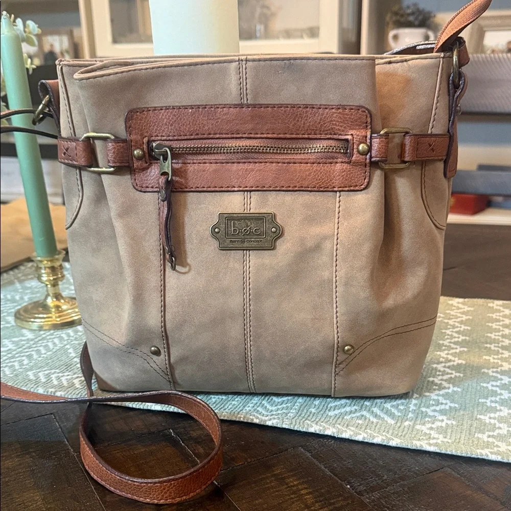 b.ø.c Born Concept Taupe Leather Crossbody Bag Purse